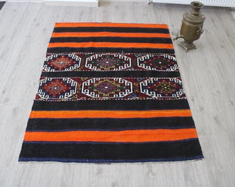 150 x 150 Kelim Teppich, Flachgewebe, Türkischer Teppich, Dünner Teppich, Anatolischer Teppich, Dünner Teppich, Kurzflor Teppich, Teppich für Wohnzimmer