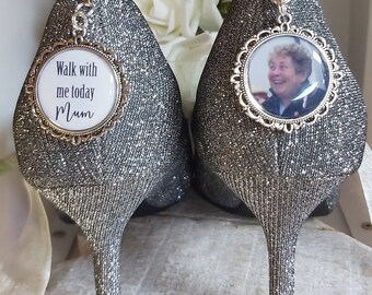 Personalized Bride Shoe Charms: Photo Bouquet, Wedding Remembrance Keepsake
