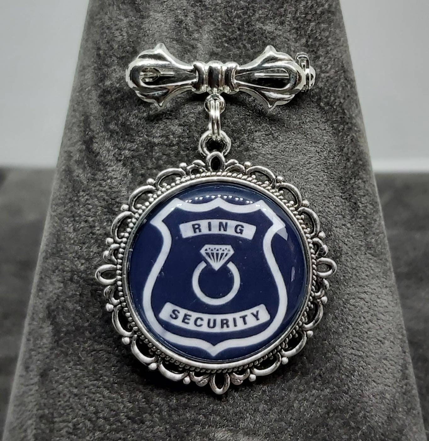 Ring bearer pin badge, Page boy gift keepsake, ring security, keepsake pendant wedding charm usher, something blue
