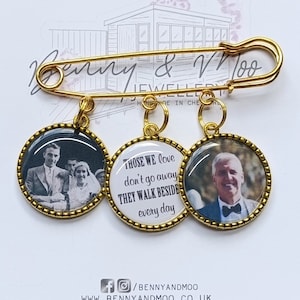 Spilla da bavero per kilt con foto da sposo in argento o oro con 3, 4 o 5 ciondoli commemorativi, bouquet di foto con ciondolo commemorativo per coloro che amiamo non vanno via, sposo Usher