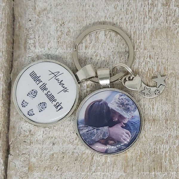 Military keyring, long distance Always under the same sky, Personalised Photo Keyring keychain,  Wife, husband, army, RAF, Navy,  leave home