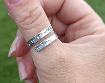 Keep fucking going Adjustable quote swearing Thumb Wrap Ring, handmade, 925 sterling silver, finger, day jewellery, ladies women's positive