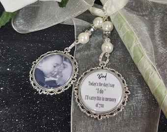 Dad today's the day Loving memory remembrance Photo wedding bouquet charm bride wedding. Memorial Father, Grandad, Uncle. Bride keepsake