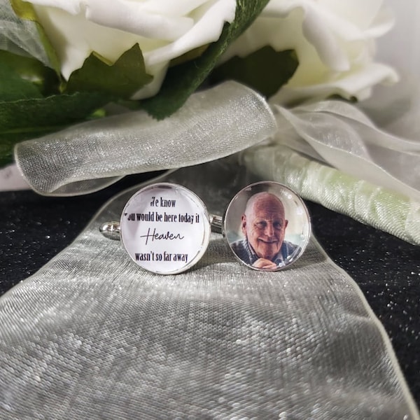 Dad Groom usher best man photo cufflinks memorial remembrance charm personalised and poem quote keepsake cufflinks. if heaven. loved one