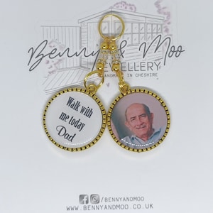 Walk with me dad daddy photo bouquet charm. wedding bouquet bride. Loving memory remembrance Memorial Father, Grandad, Uncle. Bride keepsake