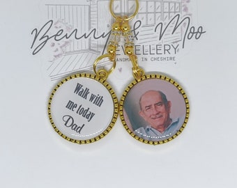 Walk with me dad daddy photo bouquet charm. wedding bouquet bride. Loving memory remembrance Memorial Father, Grandad, Uncle. Bride keepsake