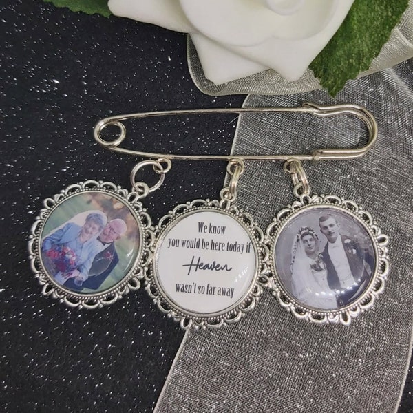 Custom Groom Photo Lapel Kilt Pin with 3 Charms Memorial we know be here today heaven picture bouquet Memory Charm. Usher Groom gold silver