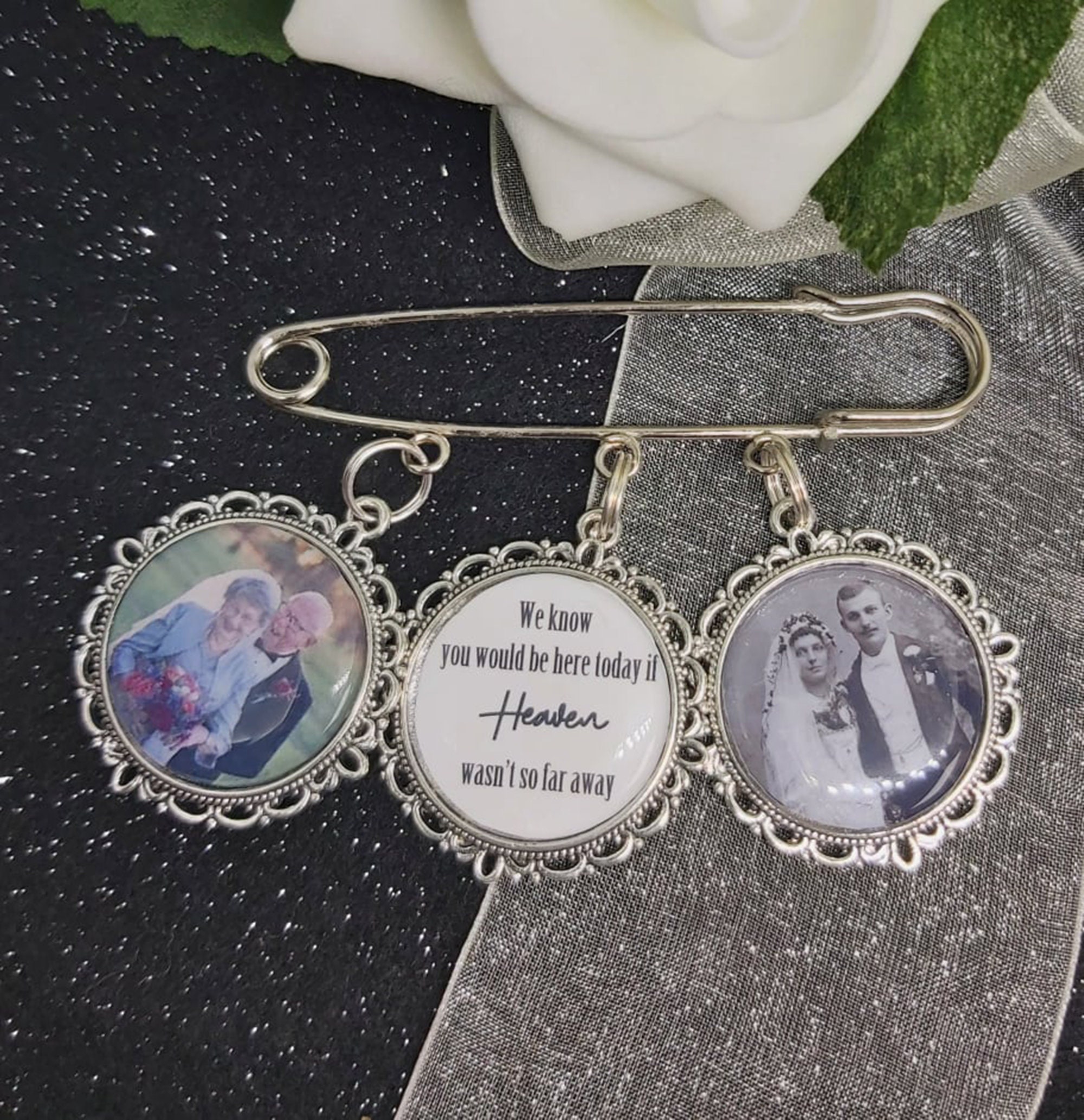 Custom Photo Memorial Kilt Pin with Charms: Groom, Usher, Wedding