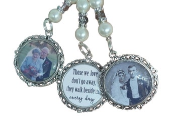 Bridal Those we love don't go away Gold Silver Photo wedding bouquet triple charm memory Personalised bride gift wedding party flower charm.