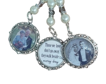 Bridal Those we love don't go away Gold Silver Photo wedding bouquet triple charm memory Personalised bride gift wedding party flower charm.