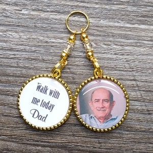 Walk with me dad daddy photo bouquet charm. wedding bouquet bride. Loving memory remembrance Memorial Father, Grandad, Uncle. Bride keepsake 画像 5