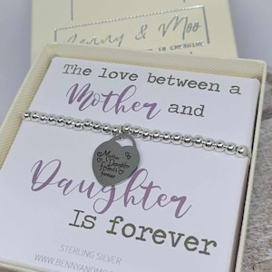 Pulsera ajustable con cuentas de plata de ley para madre e hija. Joyas con forma de tarjeta con cita. Regalo para el día de la madre, boda, madre de la novia