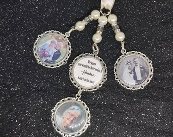 We know you would be here today if heaven wasn't so far away. Photo wedding bouquet triple charm memory memorial Personalised bride wedding