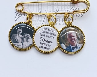 Custom Groom Photo Lapel Kilt Pin with 3 4 or 5 Charms Memorial we know be here today heaven picture bouquet Memory Charm. Usher Groom