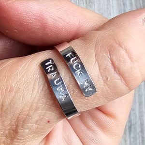 Cita ajustable. "A la mierda con mi trauma", anillo para el pulgar con groserías, hecho a mano en plata de ley 925, joyería para el dedo, para el día a día, para mujeres positivas.