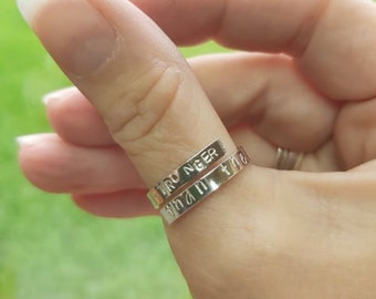 I am stronger than the storm Sterling Silver adjustable thumb Wrap Ring, handmade, sterling silver, positivity affirmation quote, resizeable