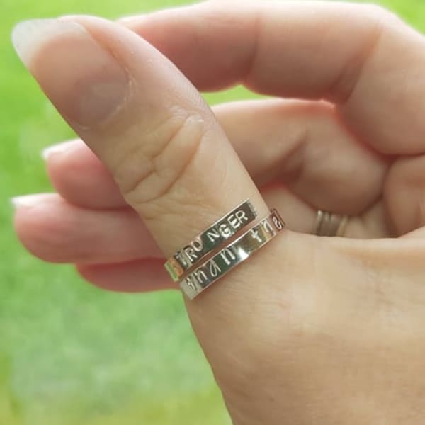 Anillo de mensaje personalizado ajustable Joyería de plata del día de San Valentín estampado Cita grabada Mantra Fechas Letras Regalo para su madre Esposa Amiga