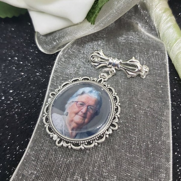 Wedding Photo pin badge, lapel pin, keepsake, gift, loved one, memorial, bride, groom, best man, mother of the bride, remembrance, brooch