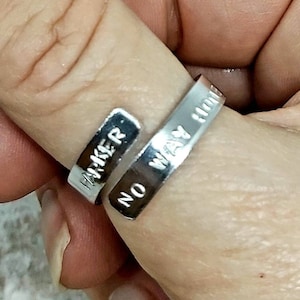 Hand Stamped Spiderman Ring, Adjustable Silver Wrap Ring