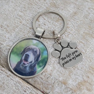 Personalised Pet Memorial photo keyring, pet memorial keychain, dog keepsake, cat keepsake, keychain, you left paw prints in my heart,