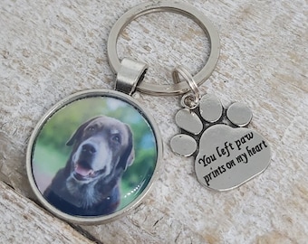 Personalized Pet Photo Memorial Keychain: &#39;Paw Prints&#39; Charm