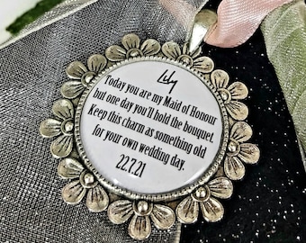 Personalised Maid of Honor Bouquet Charm: Wedding Keepsake Gift bridal party. bridesmaid flower girl