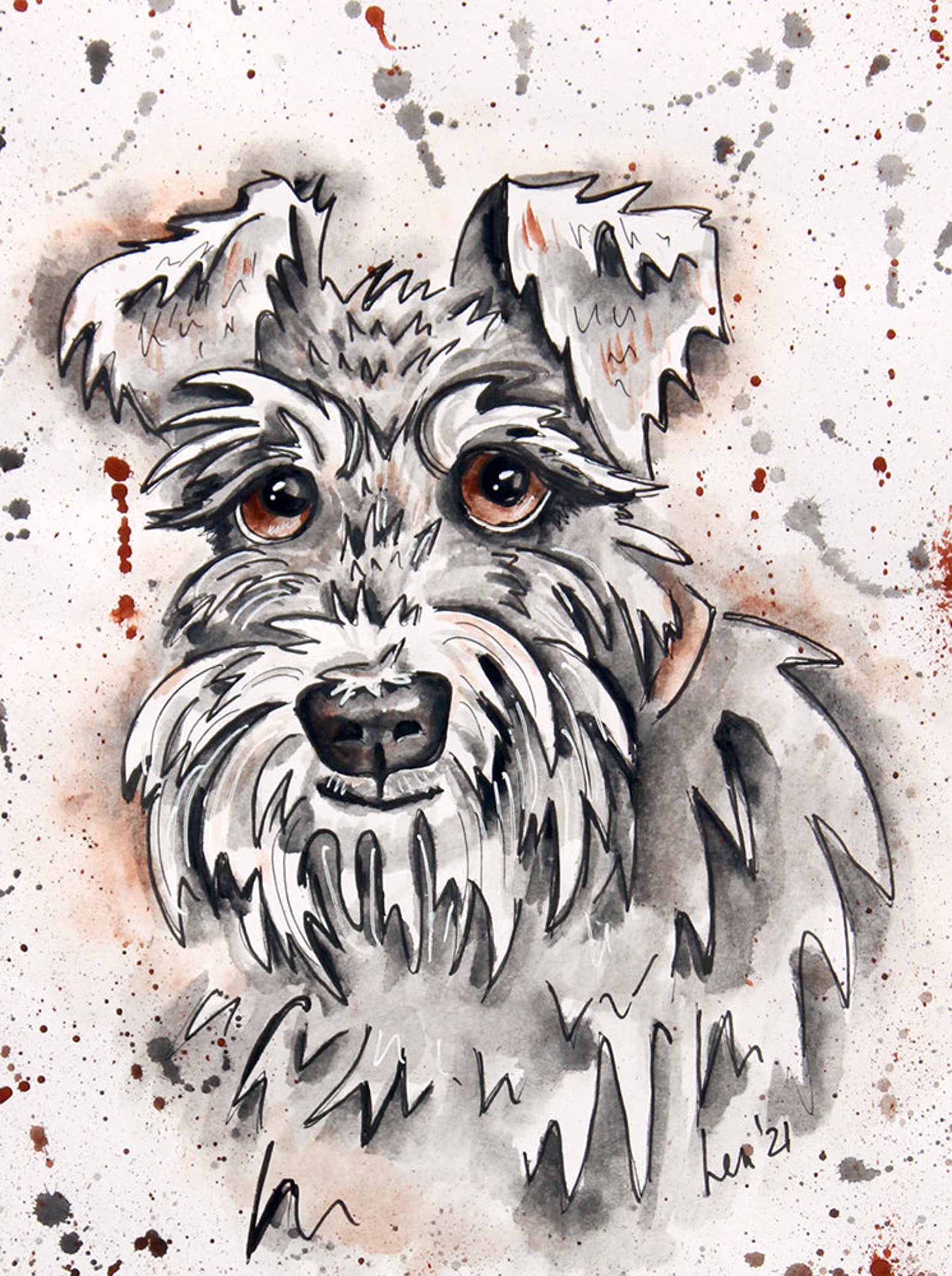 Hund Schnauzer Hund Kunst Hund Poster Hund Druck Aquarell Etsy
