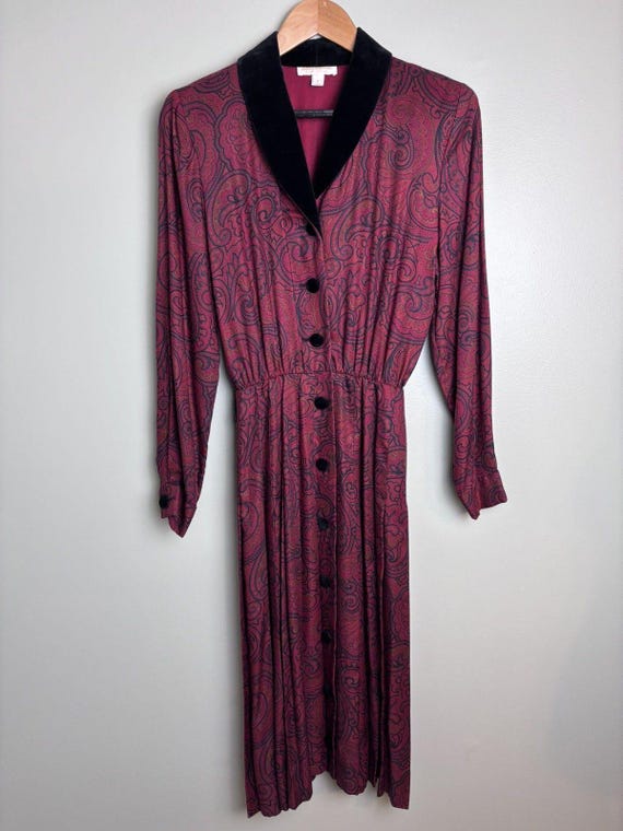 Brooks Brothers, Vtg 80s Brooks Brothers Midi Paisley Dress Pleated Made USA Sz 2 Dark Academia