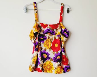 Vintage Floral Print Cami Top - Sleeveless 90s Tank Top