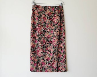 Vintage Halston Floral Wrap Skirt. 80s Purple Flower Print Midi Skirt. Flowy Summer Date Night Skirt. Ultra Feminine Aesthetic Long Skirt