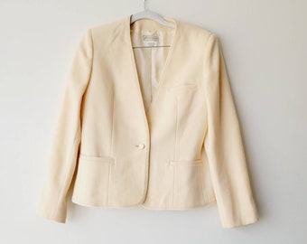 Vintage Jacobson's Ivory Wool Blazer. Petite Tailored Cream Blazer Jacket. Neutral Toned Minimalist Blazer. Business Casual Capsule Wardrobe