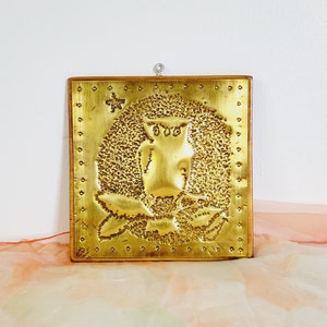 Gold Boho Hammered Metal Owl Art. Shiny Metallic Owl Wall Hanging. Textured Metal Witchy Bird Decor. Vintage Handmade Craft Art