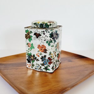 Tall Daher Collectible Floral Tin Box. Grandmillennial Flower Print Trinket Box. Colorful Antique Tea Tin. Vintage Flower Power Canister