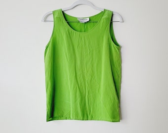 Blusa regata de seda vintage da Bloomingdale's - Verde Chartreuse, sem mangas