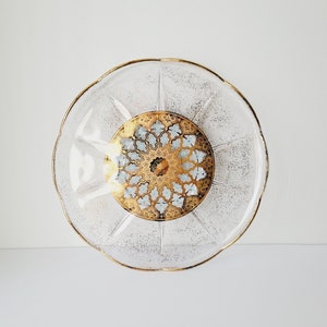 Vintage Culver Seville 22k Gold Serving Plate. Glam Hollywood Regency Scalloped Serving Platter for Entertaining. Atomic Gold and Aqua Plate