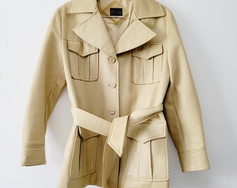 Cream 70s Vinyl Rockabilly Jacket With Belt. Vintage Americana