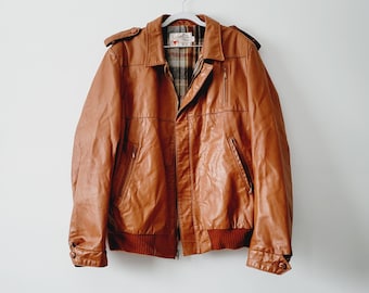 Vintage jaren 70 Leather Shop Sears Bomber - bruin leer, herenmaat 44