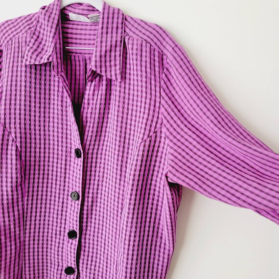 90s Bright Pastel Purple Gingham Blouse. Plus Siz… - image 4