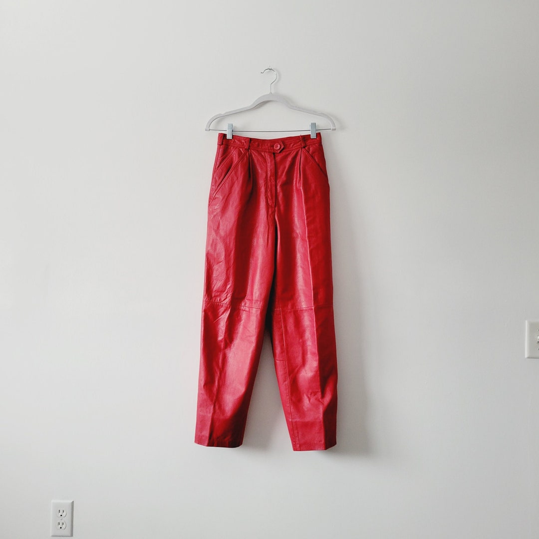 80s Bright Red Soft Leather Pants. Vintage High Waisted - Etsy