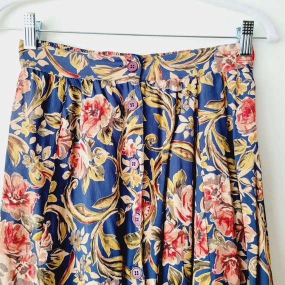 90s Hibiscus Print Midi Skirt. Vintage Boho Flora… - image 3