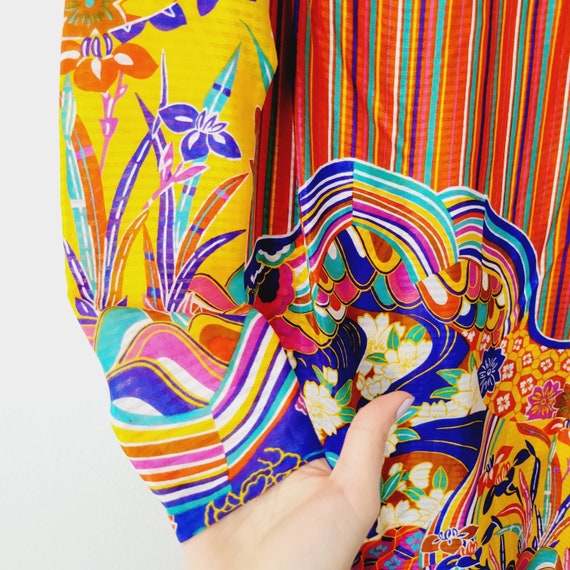 Vibrant Handmade Silky Groovy 70s Shift Dress. Fu… - image 5
