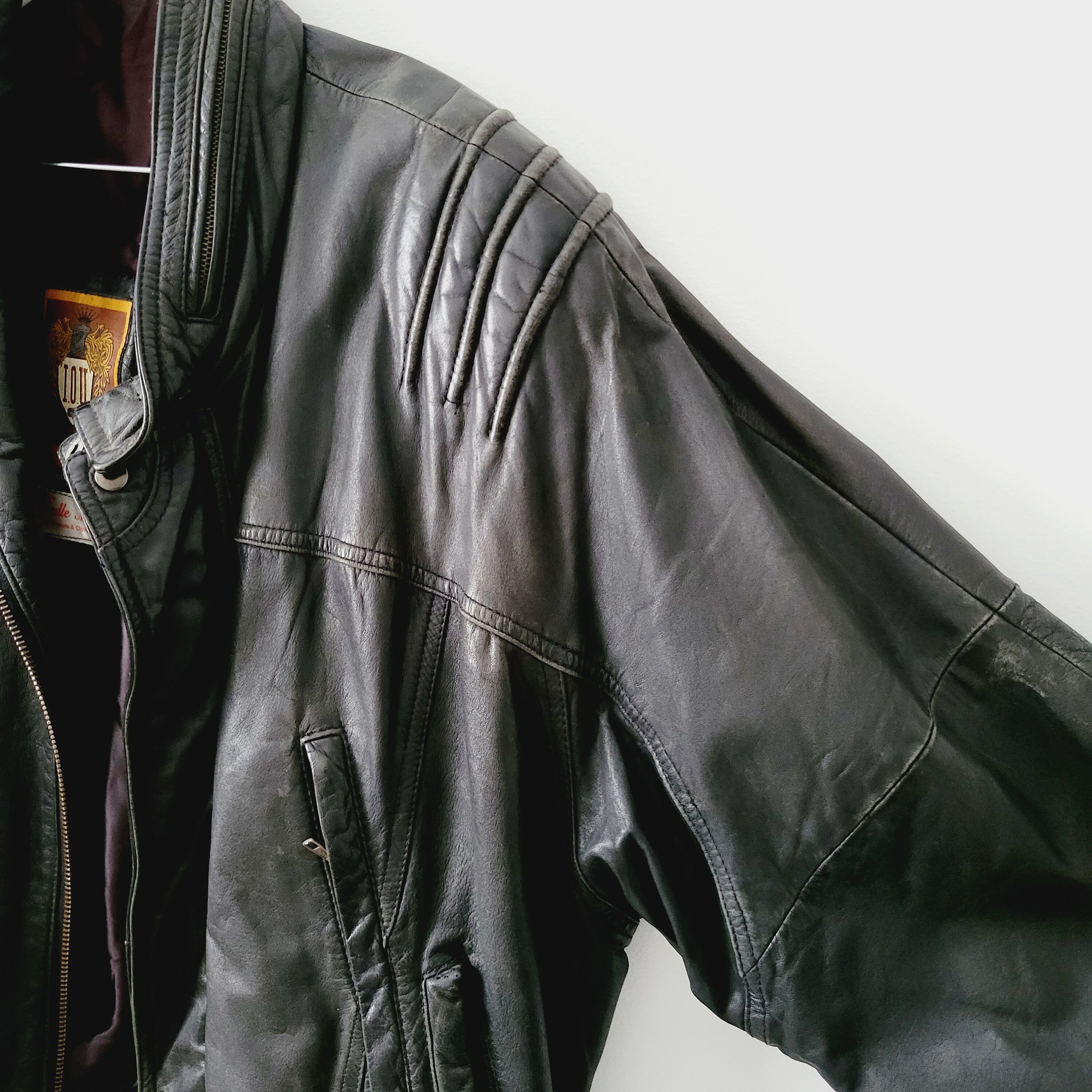Vintage 90s Black Leather Men's Biker Jacket. Boxy Fit Soft Vintage 90s Black Leather Men's Biker Jacket. Boxy Fit Soft