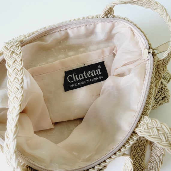 Vintage 90s Crochet Bucket Bag. Chateau Y2K Cream… - image 6