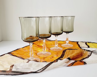 Vintage Smoked Gray Wine Glasses, Set of 4, Elegant Stemware