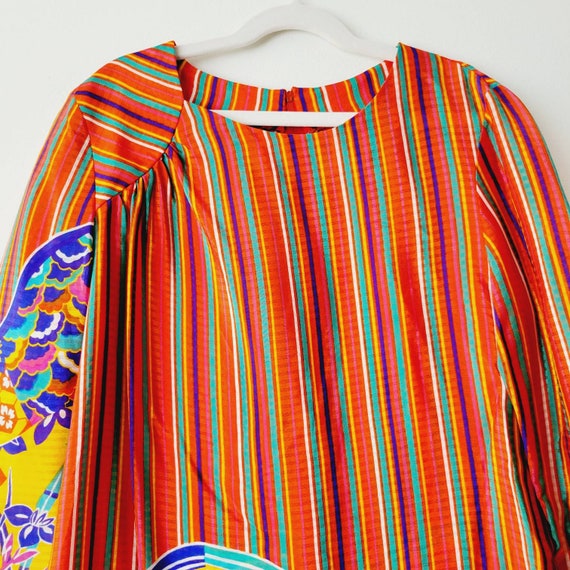 Vibrant Handmade Silky Groovy 70s Shift Dress. Fu… - image 4