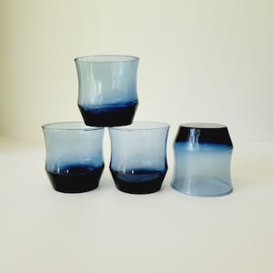 4 Libbey Apollo Dusky Blue Short Lowball Tumblers. Retro Mid Century Colored Glassware Set. Stackable Vintage Space Age Rocks Glasses