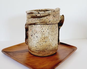 Large Brutalist Studio Pottery Planter. Earthy Asymmetrical Textured Planter. Vintage Wabi Sabi Sculptural Pottery. Organic Speckled Planter