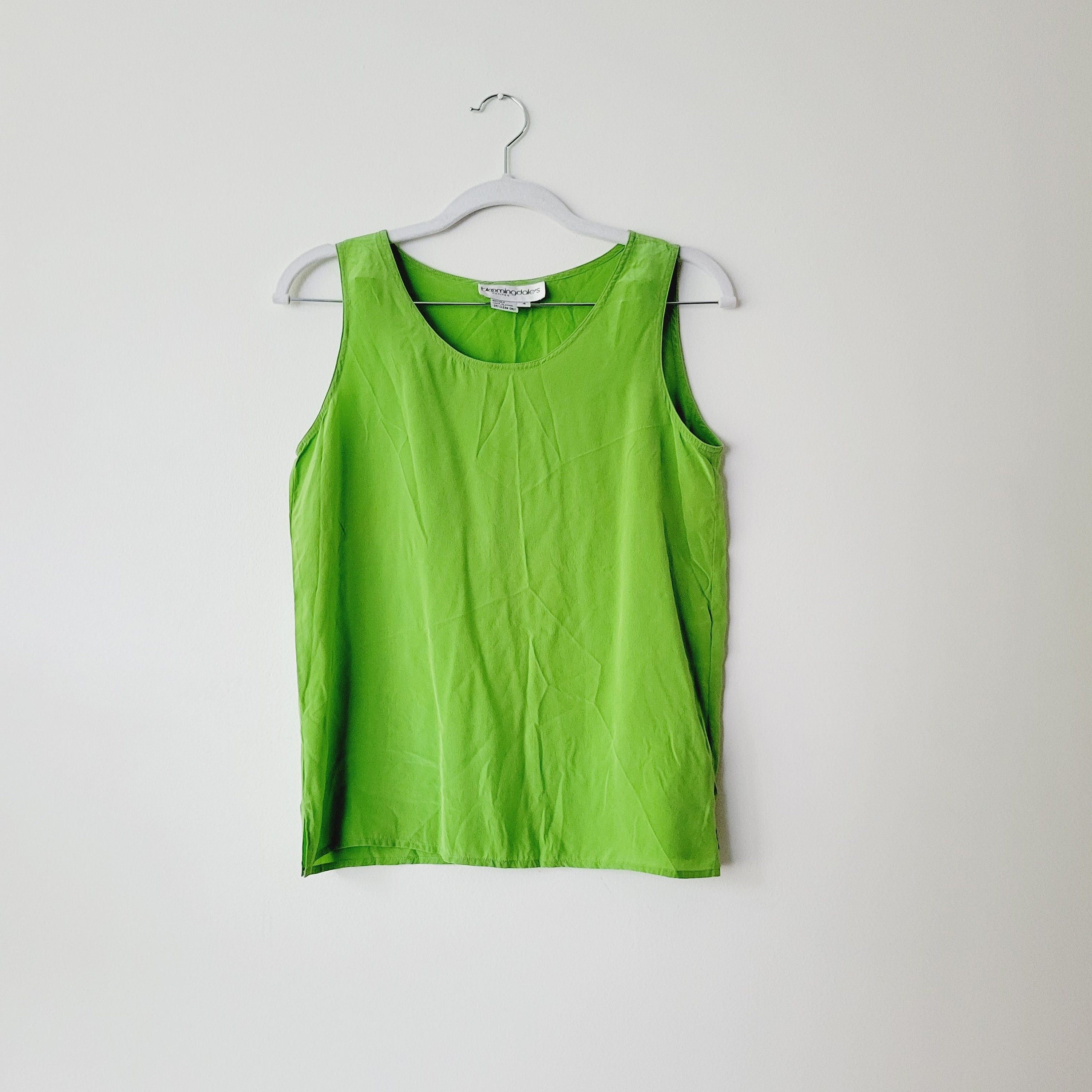 Vintage Bloomingdale's Lime Green Silk Tank Top. Bright