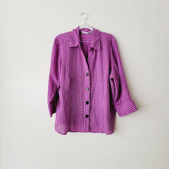 90s Bright Pastel Purple Gingham Blouse. Plus Siz… - image 10