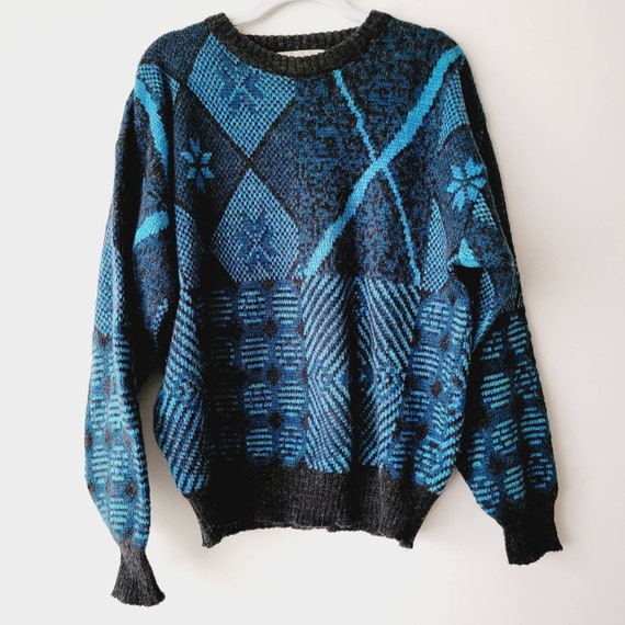 Vintage Mixed Pattern Dark Cosby Sweater. Argyle,… - image 6